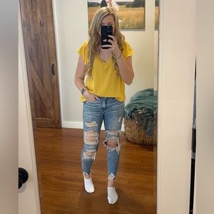 Old Navy - Yellow Flutter Sleeve V-Neck T-Shirt